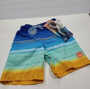 NWT Zeroxposur Kids Swim Trunks with Goggles - Blue and Yellow sz.5-6 boys